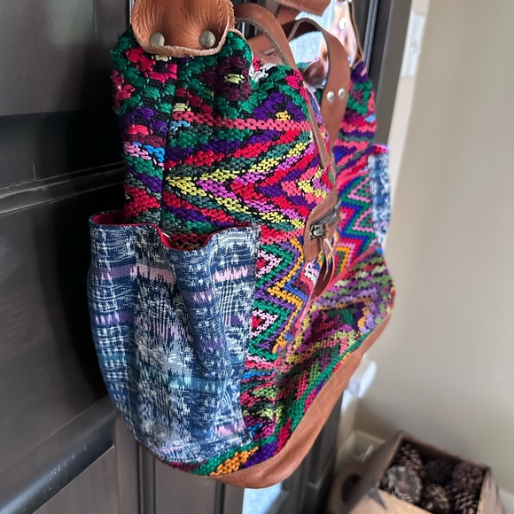 Nena & Co Leather and Huipil Large Bag 16” x 13” - Picture 5 of 8